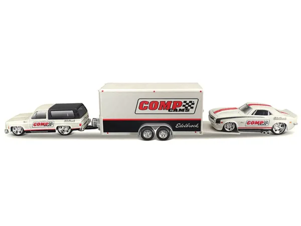 Maisto - Chevrolet Blazer K5 1979 With Trailer Car Transporter + Camaro Z/28 Coupe Racing Comp Cams 1968