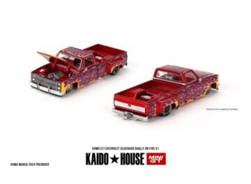Mini GT Kaido House - 127 Chevrolet Silverado Dually on Fire V1 Red