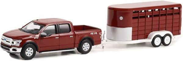 GreenLight - 2019 Ford F-150 XLT with Lifestock Trailer Hitch & Tow Series 27 Red