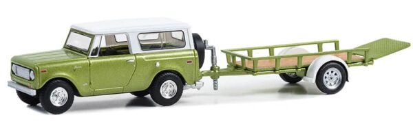 GreenLight - 1970 Harvester Scout with Utility Trailer Lime Green Metallic with Alpine White Hardtop
