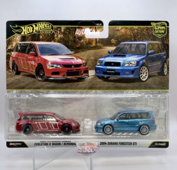 HOT WHEELS PREMIUM -2-pak- 2005 MITSUBISHI LANCER EVOLUTION IX WAGON/REMORQUE / 2004 SUBARU FORESTER STI