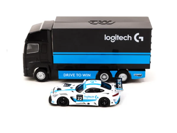 Tarmac Works - Mercedes-AMG GT3 Logitech G Race with Plastic Truck Packaging - Logitech Special Edition - HOBBY64