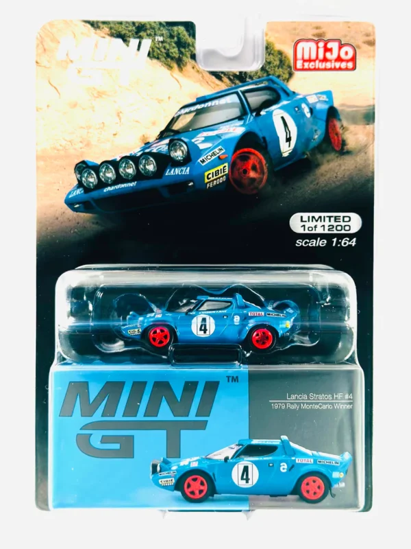Mini GT - 504 Mijo Exclusives Lancia Stratos HF #4 1979 Rally Monte Carlo Winner