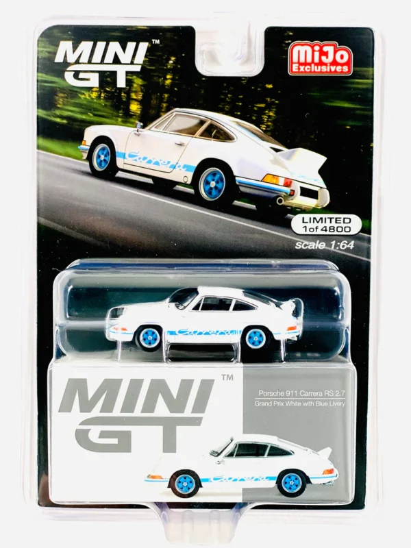 Mini GT - 715 Mijo Exclusive Porsche 911 Carrera RS 2.7 Grand Prix White with Blue Livery