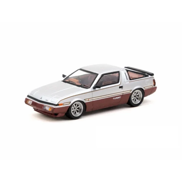Tarmac Works - Mitsubishi Starion RHD Silver Metallic and Dark Red with Red Interior